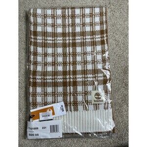NWT $60 Timberland Unisex Buffalo Plaid Scarf Beige Acrylic One‎ Size